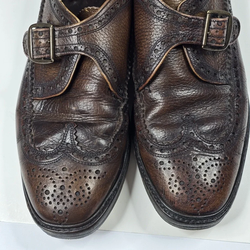 Vintage Florsheim Imperial Monk Strap‎ Shoes 11 D Brown Leather Wingtip Brogue